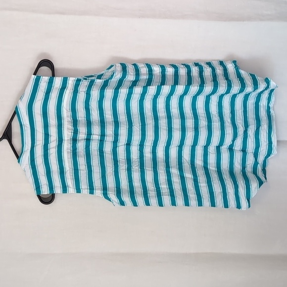 Stylus Turquoise White Striped Sleeveless Button Up Blouse Size Large - Picture 5 of 6